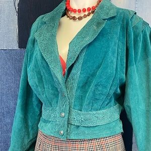 Vintage Suede and Leather Pleated Shoulders Jacket